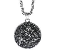 KUTCEK Titanium Steel Viking Wolf Necklace Celtic Rune Pendant Norse Jewelry Gift for Men Wolf Head Design