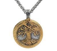 KUTCEK Titanium Steel Yggdrasil Pendant Necklace Norse Tree of Life Design Gold Tone Long Chain Women's Bohemian Jewelry Gift