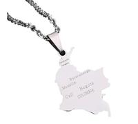 KUTCEK Vintage Enamel Colombia Map Necklace Stainless Steel Couples Pendant Bohemian Latin Style Gift for Women and Men