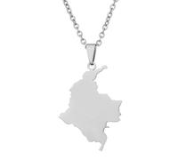 KUTCEK Vintage Enamel Colombia Map Necklace Stainless Steel Couples Pendant Bohemian Latin Style Gift for Women and Men