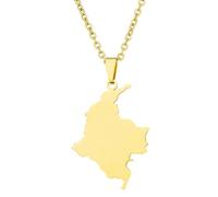 KUTCEK Vintage Enamel Colombia Map Necklace Stainless Steel Couples Pendant Bohemian Latin Style Gift for Women and Men