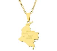 KUTCEK Vintage Enamel Colombia Map Necklace Stainless Steel Couples Pendant Bohemian Latin Style Gift for Women and Men