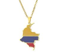 KUTCEK Vintage Enamel Colombia Map Necklace Stainless Steel Couples Pendant Bohemian Latin Style Gift for Women and Men