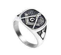 KUTCEK Vintage Freemason AG Titanium Steel Ring for Men - Gothic Masonic Symbolic Jewelry Gift