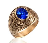 KUTCEK Vintage Medieval Titanium Steel Gemstone Ring for Men - Retro Eagle Pattern Emblem Army Style Jewelry Gift