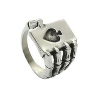 KUTCEK Vintage Punk Style Men's Titanium Steel Hollow Poker Card Ring, Unique Claw Finger Ring for Fashion Males