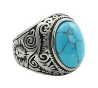 KUTCEK Vintage Punk Style Men's Titanium Steel Ring with Multicolor Turquoise Inlay Stone Finger Ring Trendy Jewelry Gift