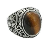 KUTCEK Vintage Punk Style Men's Titanium Steel Ring with Multicolor Turquoise Inlay Stone Finger Ring Trendy Jewelry Gift