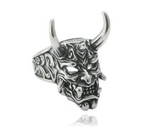 KUTCEK Vintage Punk Titanium Steel Prajna Ghosts Horned Beast Ring for Men Unique Retro Style Jewelry Ring with Bold Design