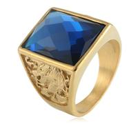 KUTCEK Vintage Square Titanium Steel Ring for Trendy Man & Women Punk Style with Multi-Color Gemstones Steel Jewelry Gift