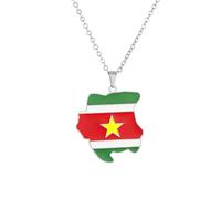 KUTCEK Vintage Suriname Map Flag Badge Necklace National Pride Travel Keepsake Antique Relief Pendant Unisex for Men Women