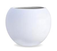 KUTE NEST 9.7" H x 12" D Globo Fiberstone Round Planter with Drainage Hole, Weather Resistant, Smooth Finish, Planters for Indoor Plants & Outdoor, 2 Extra Coco Mats (White, 7.8" Pot Opening)