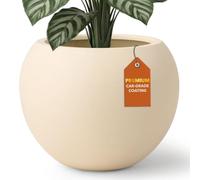 KUTE NEST 9.7" H x 12" D Premium Globo Fiberstone Round Planter for Outdoor & Indoor Plants, Ideal for Snake Plants, Monstera & House Plants, Included 2 Extra Coco Mats (Kilim Beige, 7.8" Pot Opening)