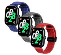 KUTEWEU Nylon Braided Strap for Xiaomi Redmi Watch 5, Adjustable Sport Elastic Loop Band with Magnetic Clasp for Xiaomi Redmi Watch 5 Smartwatch Band for Men Women (Blue+Grey+Red)