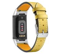 KUTEWEU Strap Compatible with Fitbit Charge 6/Charge 5 Straps for Women Men, Soft Breathable Leather Sport Wristband Metal Buckle Clasp Bracelet Replacement Strap for Charge6/Charge5 (Yellow)