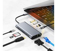 KUTEWEU USB-C Multimedia 10-in-1 Hub HDMI 4K,100 Watts USB-C Power Delivery,USB-C Data Ports,1 x USB-A 3.0 Ports,2 x USB-A 2.0 Ports,Micro SD 3.0/TF,VGA 1080P Ports and Gigabit Ethernet (10-in-1 HUB)