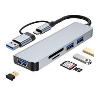KUTEWEU USB Hub USB C Hub USB 3.0 Splitter USB Extender Aluminum USB Splitter Data Transmission for MacBook/Pad/Dell/HP Laptop/Phones and More PC/Tablet Devices (USB 3.0+USB 2.0x2+SD+TF)
