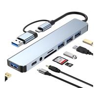 KUTEWEU USB Hub USB C Hub USB 3.0 Splitter USB Extender Aluminum USB Splitter Data Transmission for MacBook/Pad/Dell/HP Laptop/Phones and More PC/Tablet Devices (USB3.0+USB2.0x3+SD/TF+Audio+USB-C)