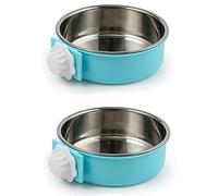 KuTi Kai 2 IN 1 Stainless Steel Pet Hanging Bowl Removable Dog Bowl for Crates Puppy Food Feeder Water Dish with Bolt Holder Dog (Blue-Large-2Packs)
