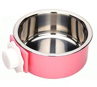 KuTi Kai 2 IN 1 Stainless Steel Pet Hanging Bowl Removable Dog Bowl for Crates Puppy Food Feeder Water Dish with Bolt Holder Dog Pink (Large-1-Pcs)