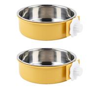 KuTi Kai 2 IN 1 Stainless Steel Pet Hanging Bowl Removable Dog Bowl for Crates Puppy Food Feeder Water Dish with Bolt Holder Dog (Yellow-Large-2Packs)