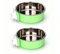 KuTi Kai 2 IN 1 Stainless Steel Pet Hanging Bowl Removable Dog Bowl for Crates Puppy Food Feeder Water Dish with Bolt Holder Dog (Green-Large-2Packs)