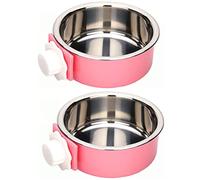 KuTi Kai 2 IN 1 Stainless Steel Pet Hanging Bowl Removable Dog Bowl for Crates Puppy Food Feeder Water Dish with Bolt Holder Dog Pink (Large-2-Pcs)
