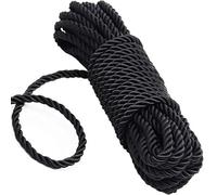 KuTi Kai All Purpose Rope 8 mm 10M - 32 Feet Length Strong Multifunctional Soft 100% Nylon Rope Natural Twisted Durable Long Ropes(Black)