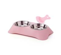 KuTi Kai Double Dog Bowls for Food and Water,Premium Removable Stainless Steel Double Bowls with Non-Slip Bottom and 1 Pet Food Scoop for Pet and Small Dogs Cats etc (Medium, Hollow Pink)