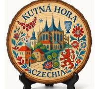 Kutná Hora Souvenir Gift - Wood Slice Plaque for Wall or Table, Czechia Souvenir for Tourists, Plate Collectors & Travel Lovers, Italian Court Decorative Gift