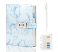 Kutoda Marble Diary with Lock, 192 Pages College Ruled Secret Journal with Lock, Waterproof A5 locked journal for women, Cute Diary Stuff for Teen Girls (Blue)