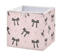 Kutsu Black Bow on Pink Storage Box, Foldable Storage Bins with Handle, Decorative Closet Organizer Boxes for Home, 11x11x11 Cube