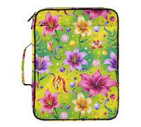 Kutsu Carnival Lily Flower Design Expanding File Folder with 6 Pockets, Portable Accordion File Organizer with Labels, Removable 3 Ring Zipper Binder Bag for Office Supplies, 10.6x3x14.2 in