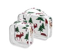 Kutsu Christmas Buffalo Plaid Deer Toiletry Bag, Waterproof Makeup Bag for Women Men, Clear PVC Cosmetic Organizer for Traveling, Double Zipper, 2 Pack