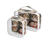 Kutsu Christmas Kitten Toiletry Bag, Waterproof Makeup Bag for Women Men, Clear PVC Cosmetic Organizer for Traveling, Double Zipper, 2 Pack