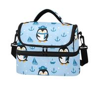 Kutsu Cute Penguins Lunch Bag Insulated Leakproof Lunch Box with Adjustable Shoulder Strap, Double Deck Cooler Bag for Work Picnic, 8L