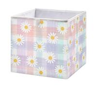 Kutsu Daisy on Plaid Storage Box, Foldable Storage Bins with Handle, Decorative Closet Organizer Boxes for Home, 11x11x11 Cube
