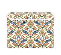 Kutsu Damask Folk Floral Lidded Home Storage Bins, Foldable Storage Basket with Double Handle, Flip-Top Box for Clothes Documents