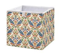 Kutsu Damask Folk Floral Storage Box, Foldable Storage Bins with Handle, Decorative Closet Organizer Boxes for Home, 11x11x11 Cube