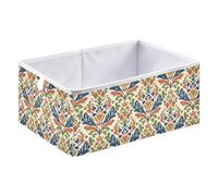 Kutsu Damask Folk Floral Storage Box, Foldable Storage Bins with Handle, Decorative Closet Organizer Boxes for Home