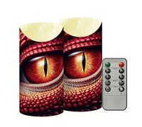 Kutsu Dragon Eye Red Flameless Candles Set of 2, Battery Operated LED Flickering Candles with Remote and Timer, Plastic Pillar Candles for Home Wedding Decor