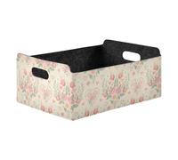 Kutsu Flower Heart Shape Storage Basket, Foldable Open Storage Bins with Double Handle, Felt Boxes for Office Desk, Rectangular Closet Organizer Containers for Home Bedroom