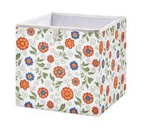 Kutsu Folk Art Floral Storage Box, Foldable Storage Bins with Handle, Decorative Closet Organizer Boxes for Home, 11x11x11 Cube