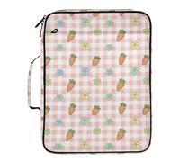Kutsu Gingham Kawaii Carrots Expanding File Folder with 6 Pockets, Portable Accordion File Organizer with Labels, Removable 3 Ring Zipper Binder Bag for Office Supplies, 10.6x3x14.2 in