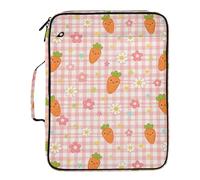 Kutsu Gingham Kawaii Carrots Expanding File Folder with 6 Pockets, Portable Accordion File Organizer with Labels, Removable 3 Ring Zipper Binder Bag for Office Supplies, 10.6x3x14.2 in