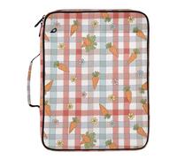 Kutsu Gingham Kawaii Carrots Expanding File Folder with 6 Pockets, Portable Accordion File Organizer with Labels, Removable 3 Ring Zipper Binder Bag for Office Supplies, 10.6x3x14.2 in