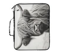 Kutsu Highland Cow Expanding File Folder with 6 Pockets, Portable Accordion File Organizer with Labels, Removable 3 Ring Zipper Binder Bag for Office Supplies, 10.6x3x14.2 in