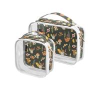 Kutsu Mushroom Twig Toiletry Bag, Waterproof Makeup Bag for Women Men, Clear PVC Cosmetic Organizer for Traveling, Double Zipper, 2 Pack