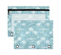 Kutsu Pencil Pouch 3 Ring, Coconut Trees Binder Pouches with Clear Window, Pencil Case with Smooth Zipper 2 Pack
