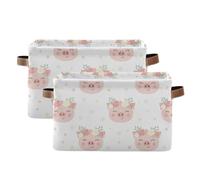 Kutsu Pigs Storage Bins for Shelves, Storage Basket with Double Handle, Foldable Cubes with Metal Frame, Rectangular Closet Organizer Containers for Home Bedroom